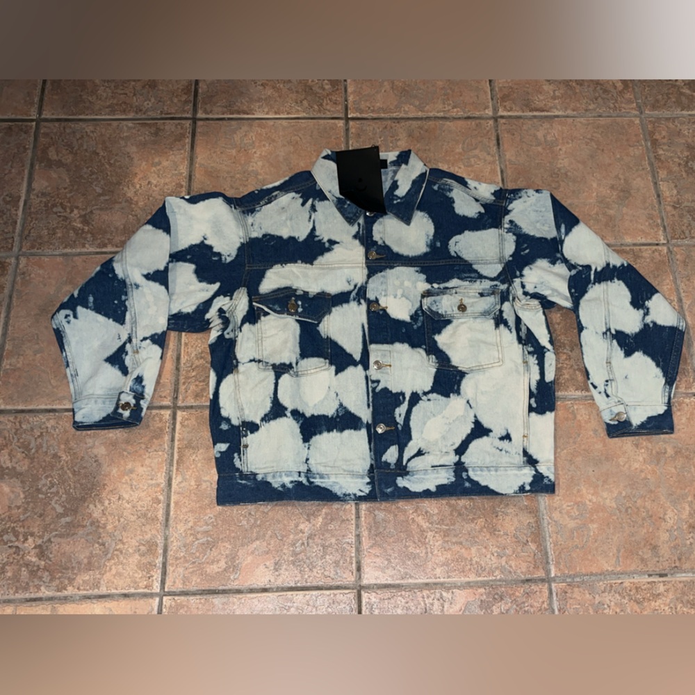 Black Scale Blue and White Tie-Dye Denim Jacket $125 Retail